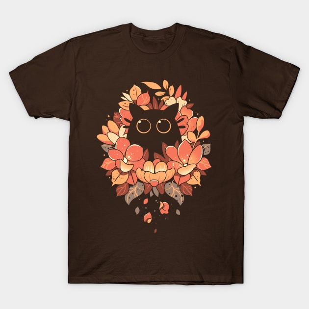 Feline Spy - cute floral black cat T-Shirt by Snouleaf